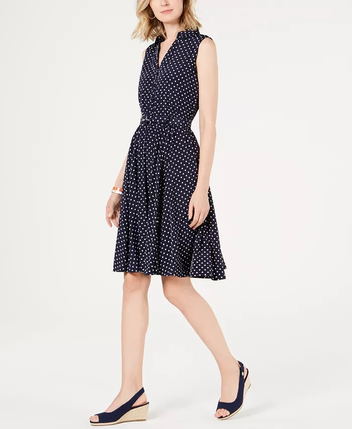 Vestido-camisa feminino de bolinhas Charter Club, azul, tamanho 12
