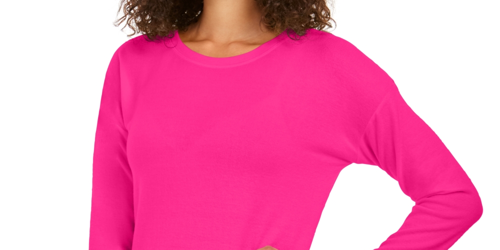 Suéter feminino Ideology de manga comprida e gola redonda, rosa, tamanho X-S