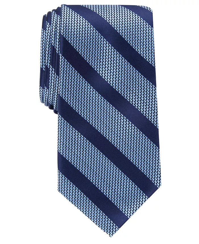 Gravata listrada Brookford masculina Perry Ellis, azul/marrom, tamanho único