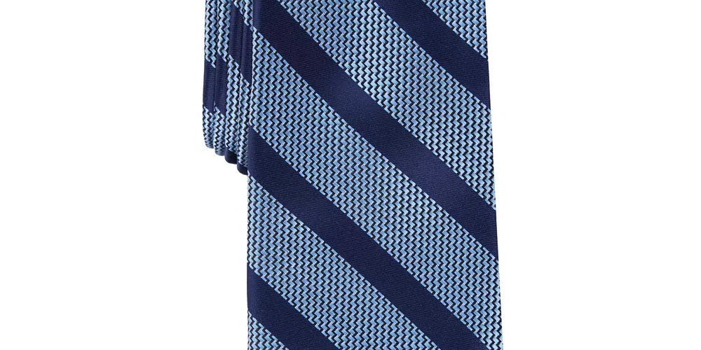 Gravata listrada Brookford masculina Perry Ellis, azul/marrom, tamanho único