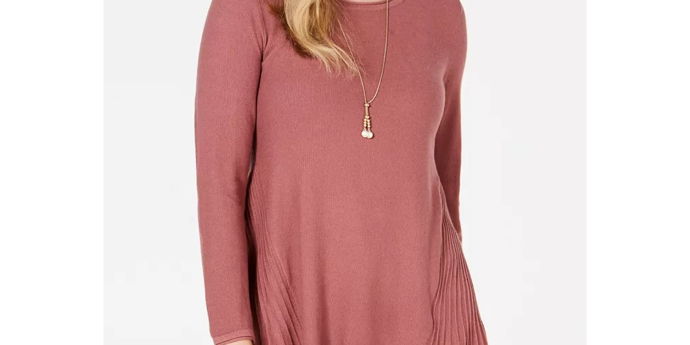 Suéter túnica feminino estilo &amp; co, alto e baixo, rosa escuro, tamanho médio