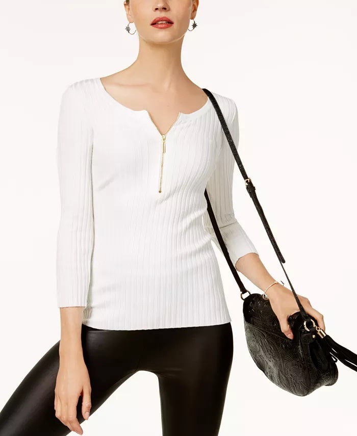 Suéter feminino com zíper frontal da INC International Concepts, cinza, tamanho extragrande