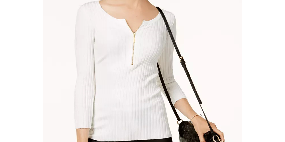 Suéter feminino com zíper frontal da INC International Concepts, cinza, tamanho extragrande