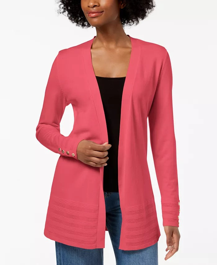 Cardigan feminino Charter Club com acabamento em Pointelle e frente aberta, rosa, tamanho pequeno G