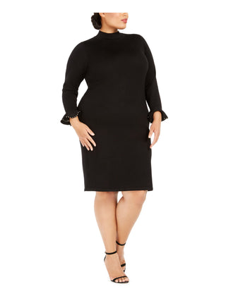 Vestido suéter feminino Calvin Klein Plus com punho cravejado, preto, tamanho 2X