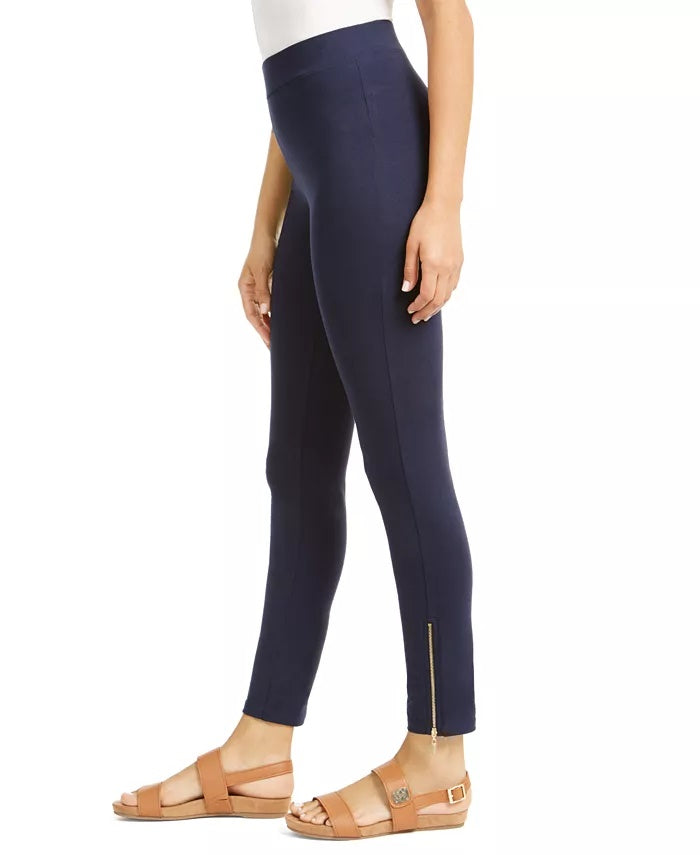 Leggings femininas com zíper e bainha lateral JM Collection, azul, tamanho pequeno