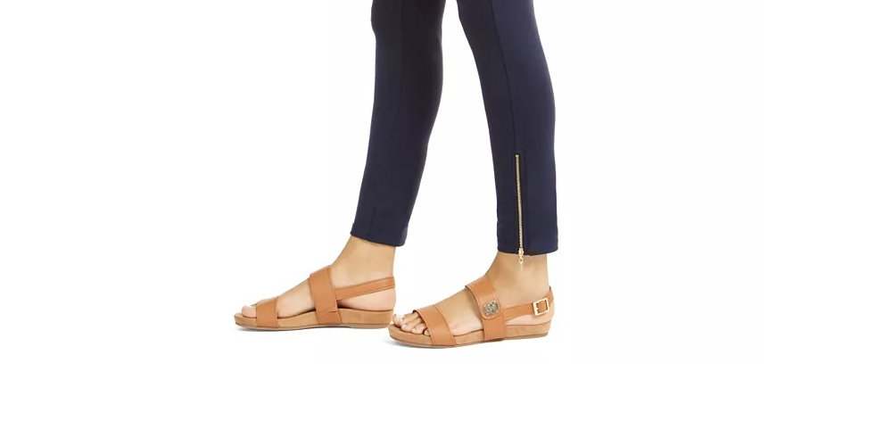 Leggings femininas com zíper e bainha lateral JM Collection, azul, tamanho pequeno