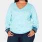 Tommy Hilfiger Suéter feminino plus size de algodão listrado com decote em V, azul, tamanho 2X