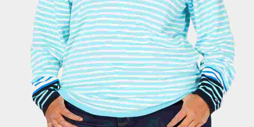 Tommy Hilfiger Suéter feminino plus size de algodão listrado com decote em V, azul, tamanho 2X
