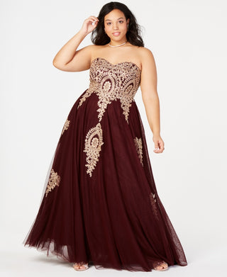Vestido de festa feminino plus size bordado sem alças, roxo escuro, tamanho 14W, da Say Yes To The Prom