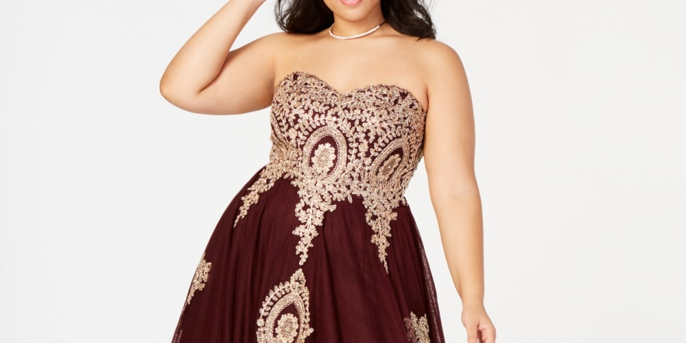 Vestido de festa feminino plus size bordado sem alças, roxo escuro, tamanho 14W, da Say Yes To The Prom