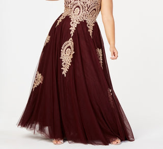 Vestido de festa feminino plus size bordado sem alças, roxo escuro, tamanho 14W, da Say Yes To The Prom