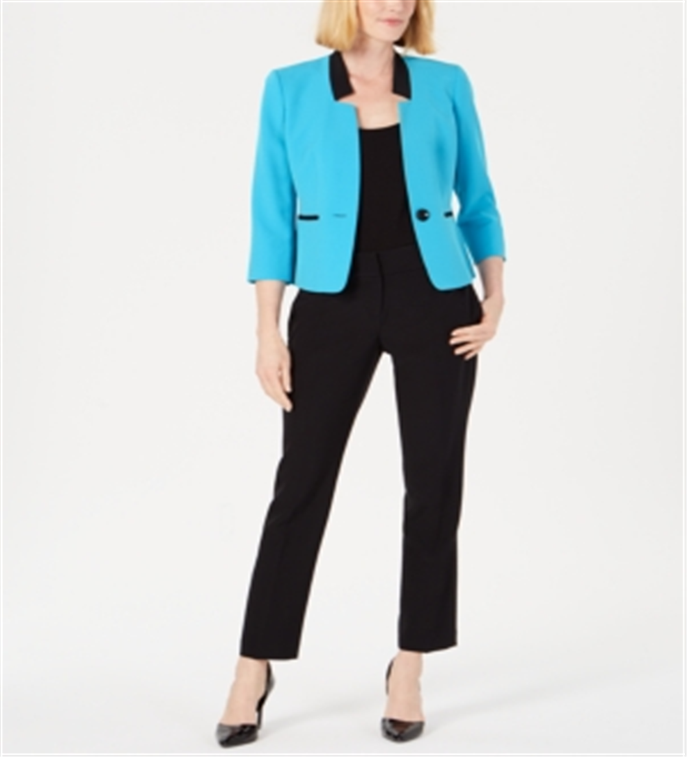 Terno feminino Le Suit com um botão e contraste, azul, tamanho 4