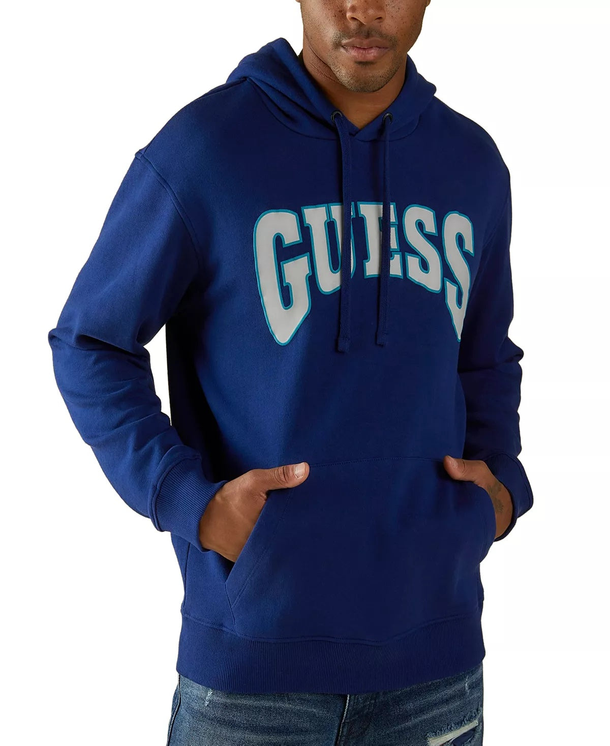 Guess Moletom com capuz masculino com estampa de logotipo azul tamanho XX-grande
