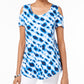 Blusa feminina estampada com ombros descobertos, azul, tamanho pequeno, da coleção JM