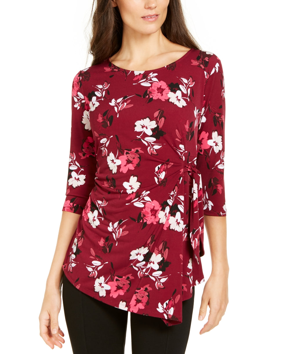 Blusa feminina Alfani com estampa lateral e amarração lateral, tamanho vinho, pequena, G