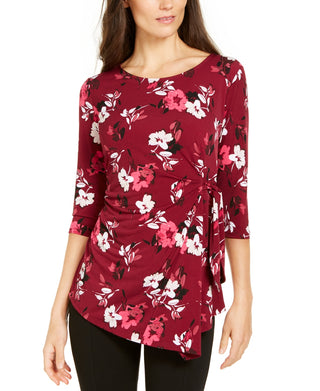 Alfani Women's Printed Side Tie Top Wine Size Petite L