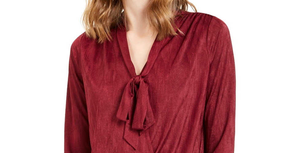 Blusa feminina Alfani com amarração no pescoço, tamanho vinho, pequena, média