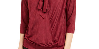 Blusa feminina Alfani com amarração no pescoço, tamanho vinho, pequena, média