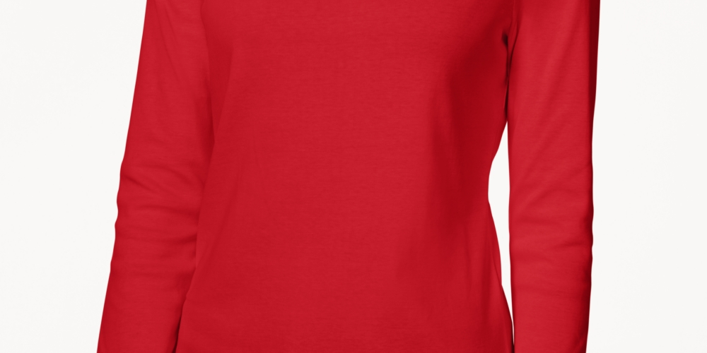 Charter Club Top feminino de algodão Pima com botões e ombros de fora, vermelho, tamanho pequeno GG