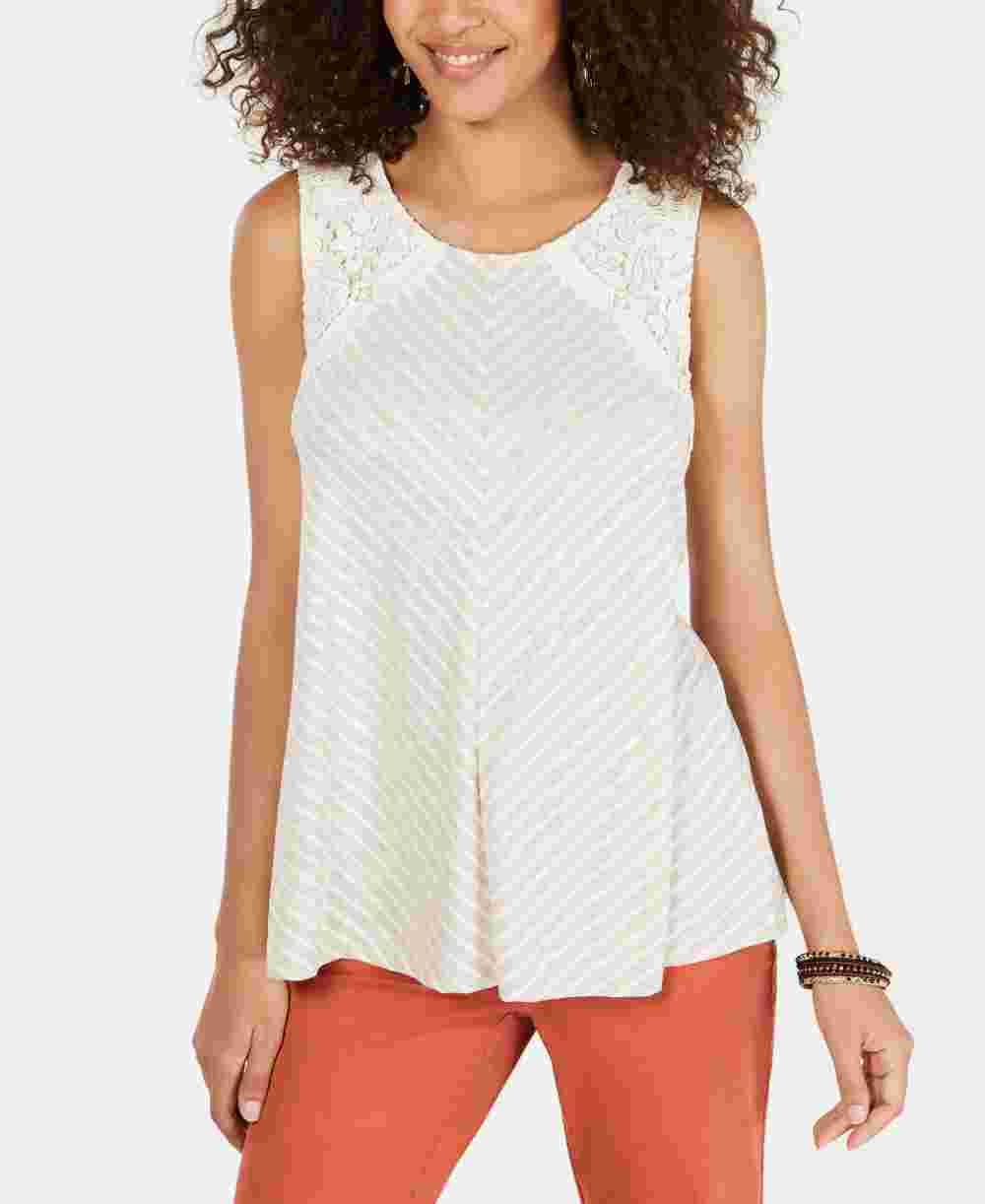 Blusa feminina listrada sem mangas estilo &amp; co, bege, tamanho médio