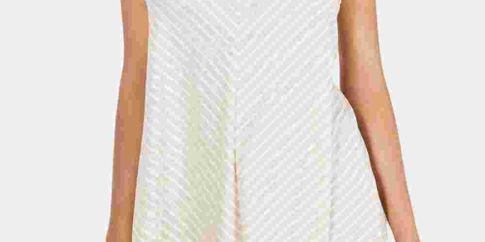 Blusa feminina listrada sem mangas estilo &amp; co, bege, tamanho médio