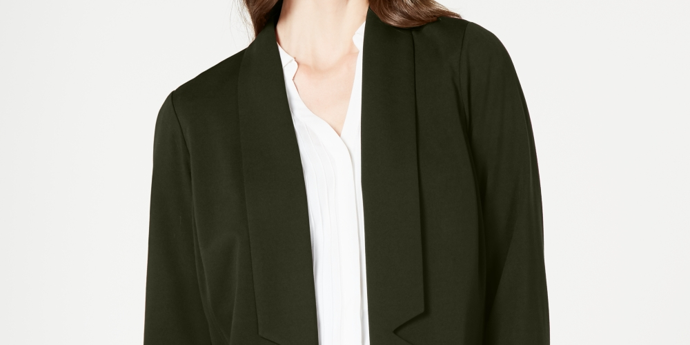 Blazer feminino Alfani com gola entalhada verde-oliva, tamanho pequeno G