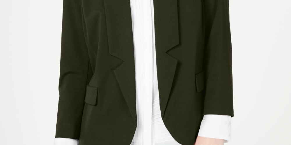 Blazer feminino Alfani com gola entalhada verde-oliva, tamanho pequeno G