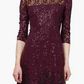 Vestido de renda com lantejoulas e manga 3/4 da SL Fashions, cor vinho, tamanho 14