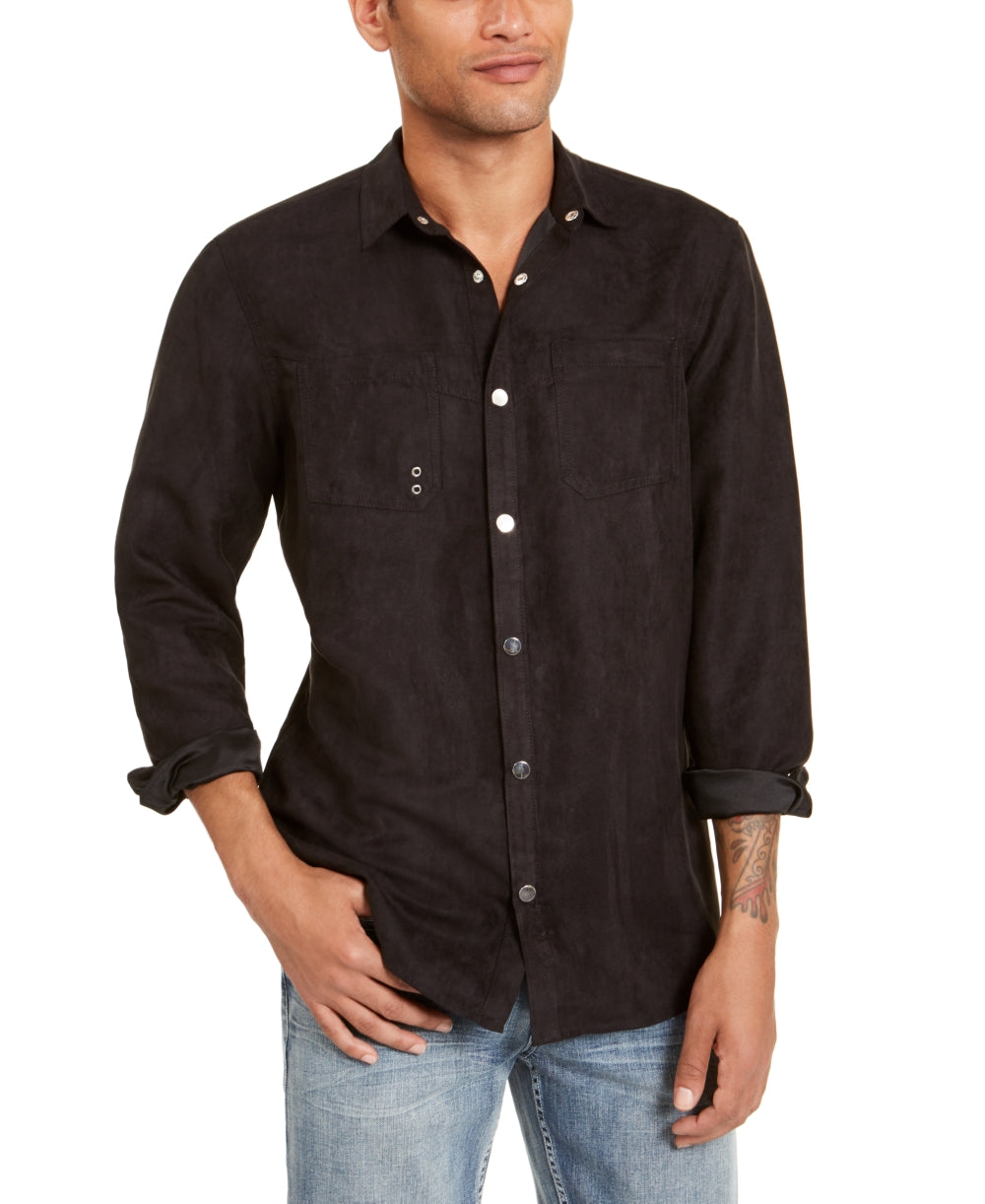 Camisa masculina de camurça sintética INC International Concepts, preta, tamanho médio
