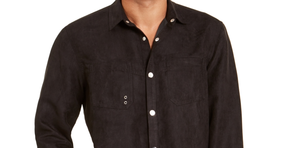 Camisa masculina de camurça sintética INC International Concepts, preta, tamanho médio