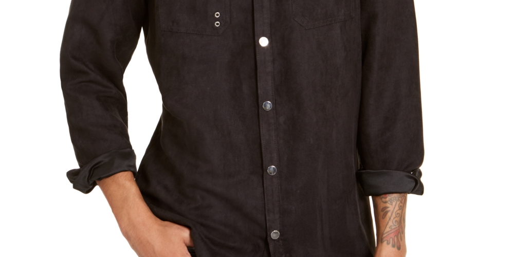 Camisa masculina de camurça sintética INC International Concepts, preta, tamanho médio