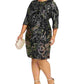 Vestido feminino Robbie Bee Plus com estampa de folha e nó lateral, preto, tamanho 3X
