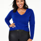Suéter de cashmere feminino Charter Club Plus com decote em V, azul, tamanho 2X