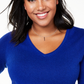 Suéter de cashmere feminino Charter Club Plus com decote em V, azul, tamanho 2X