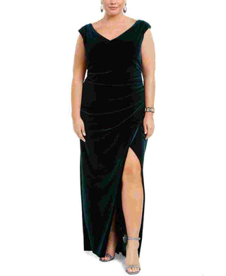 Vestido de veludo franzido plus size Betsy &amp; Adam feminino, verde, tamanho 14W