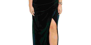 Betsy & Adam Women's Plus Ruched Velvet Gown Green Size 14W