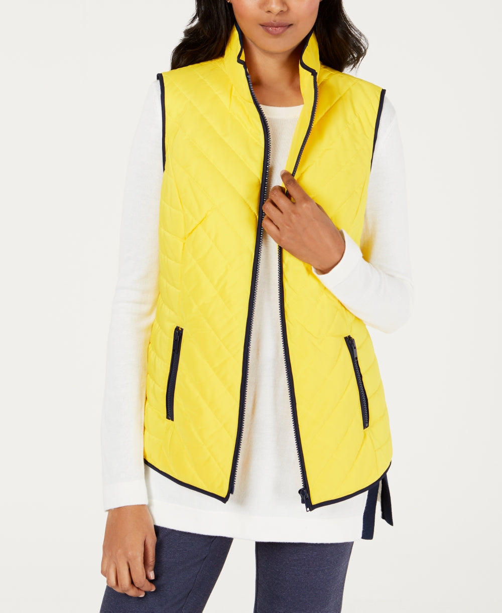 Colete feminino Charter Club com zíper frontal e acabamento contrastante, amarelo, tamanho extragrande