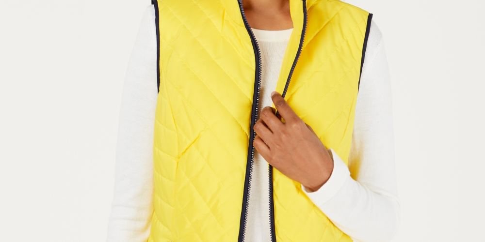 Colete feminino Charter Club com zíper frontal e acabamento contrastante, amarelo, tamanho extragrande