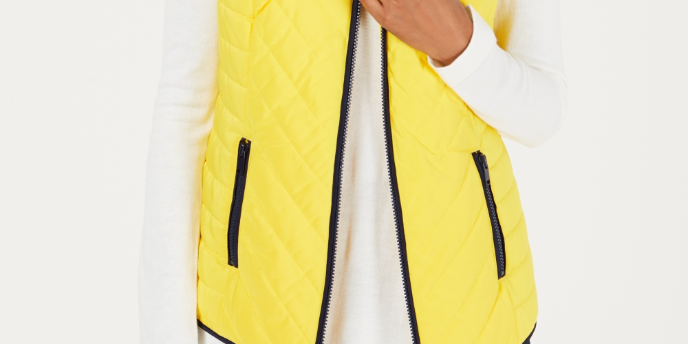Colete feminino Charter Club com zíper frontal e acabamento contrastante, amarelo, tamanho extragrande