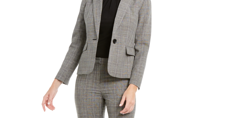 Le Suit Feminino Xadrez Um Botão Calça Terno Carvão Tamanho 2 Petite