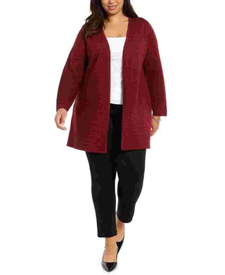 Cardigan feminino listrado metálico Alfani Plus, vermelho, tamanho 2X