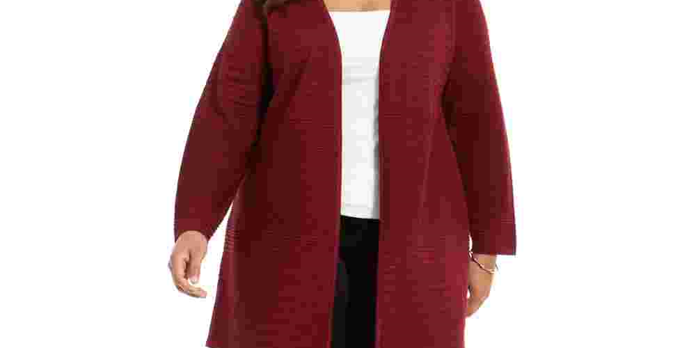 Cardigan feminino listrado metálico Alfani Plus, vermelho, tamanho 2X