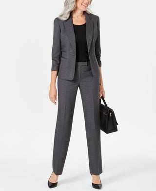 Le Suit Women's Ruched Sleeve One Button Pantsuit Gray Size 12