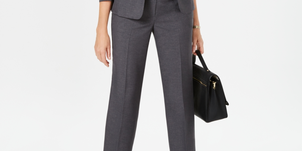 Le Suit Feminino Manga Franzida Um Botão Terno Cinza Tamanho 12