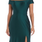 Vestido de cetim feminino Nightway com decote ombro a ombro, verde, tamanho 10