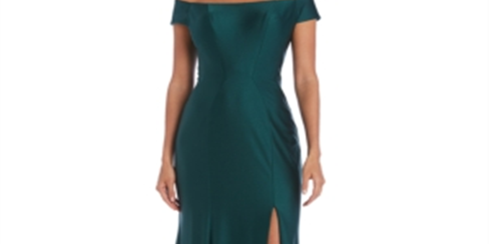 Vestido de cetim feminino Nightway com decote ombro a ombro, verde, tamanho 10