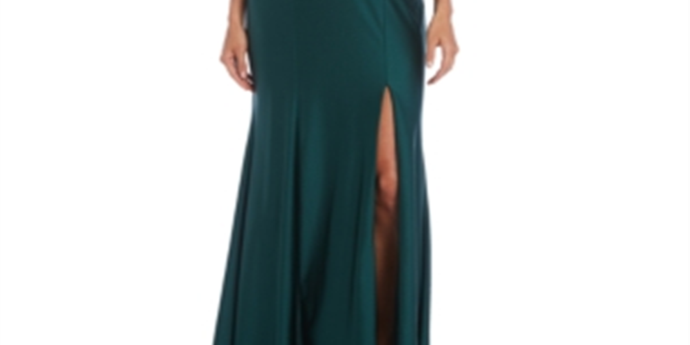 Vestido de cetim feminino Nightway com decote ombro a ombro, verde, tamanho 10
