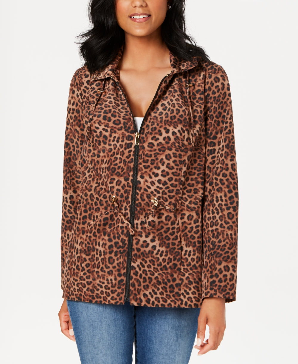 Jaqueta feminina Charter Club com estampa de leopardo ZiPetite Per Print, marrom, tamanho pequeno S