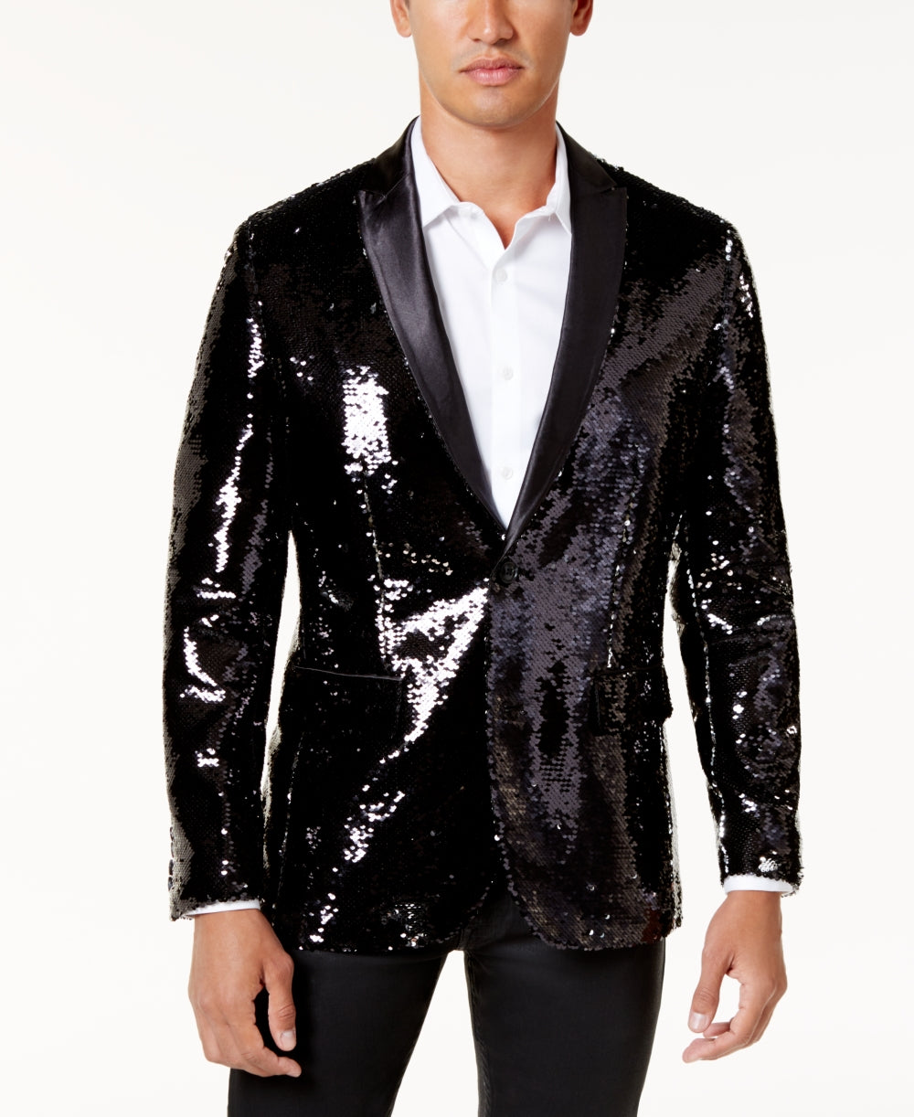 Blazer masculino slim fit reversível com lantejoulas, preto, tamanho extragrande, da INC International Concepts